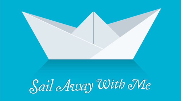 Grafik eines gefalteten Papierschiffes mit der Bildunterschrift "Sail Away With Me"